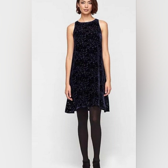 Eileen Fisher Black Velvet Vines Burnout Sleeveless Mini Dress Size M